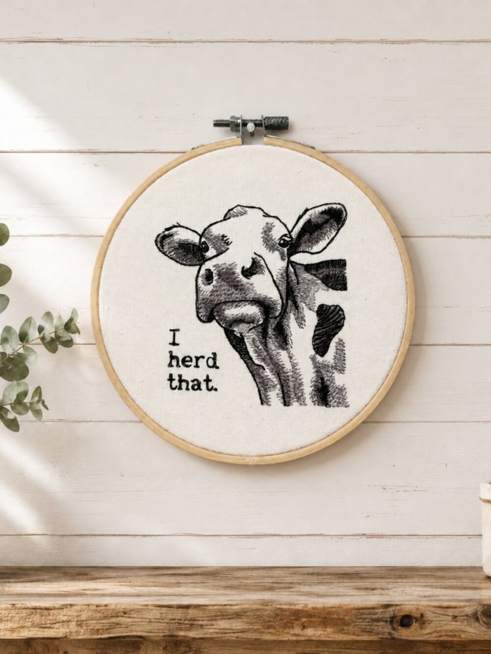 I Herd That Cow Embroidery Hoop Wall Art, 6 Inch Embroidery Decor